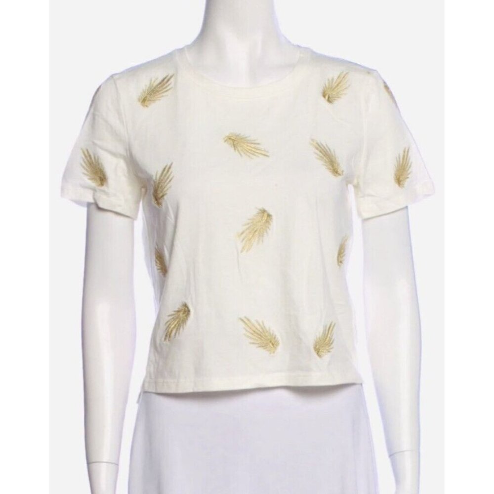 Anthropologie Maje Gold Leaf t-shirt xs embroidered crop top